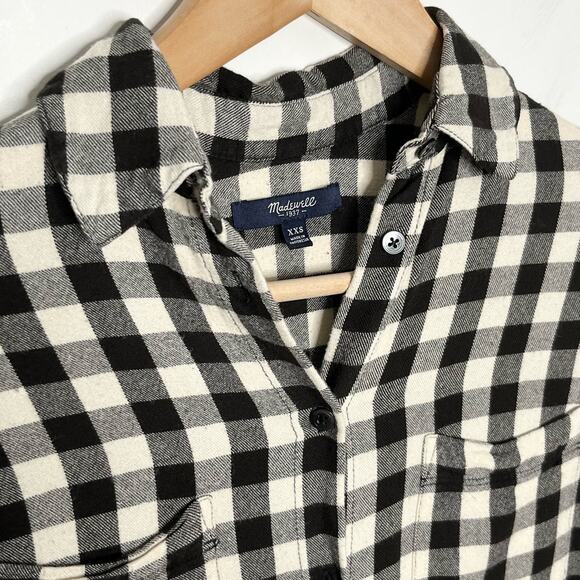 Madewell Womens Flannel Courier Shirt XXS Black Cream Check V Neck Short Sleeve - Picture 4 of 9